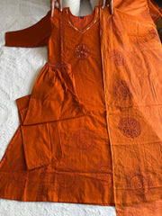 Beautiful Orange Cotton Hand Work Kurti