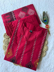 Lovely Maroon Cotton with Mirror Hand Work Kurti Set