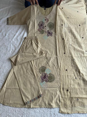 Exclusive Beige Pure Cotton Embroidery Work Suit