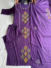 Lovely Purple Cotton with Real Mirror Hand Work Kurti Set