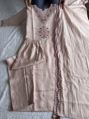 Elegant Pink Roman Silk Embroidery Kurti Suit