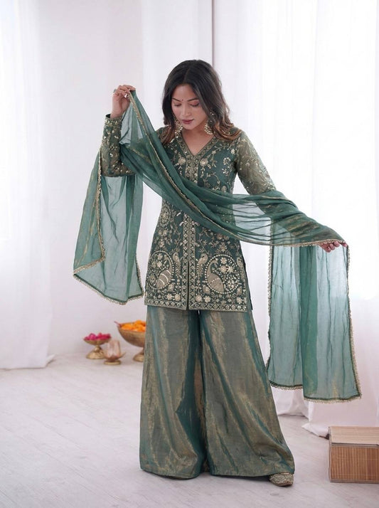 Function Wear Silk with Heavy Embroidery Palazzo Suit