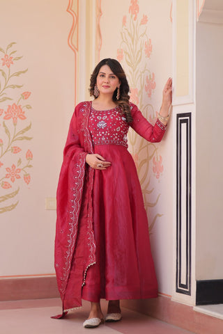 Pretty Beads Embroidery Work Gold Crush Fabric Gown