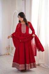Stylish Red Vichitra Silk with Jari Work Anarkali Suit