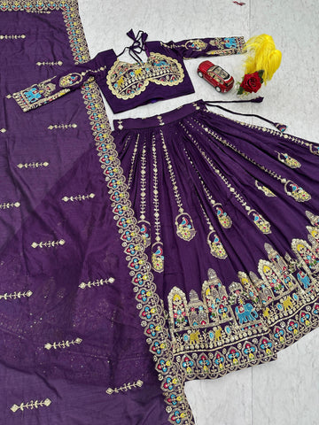 Occasion Wear Purple Vichitra Work Lehenga Choli