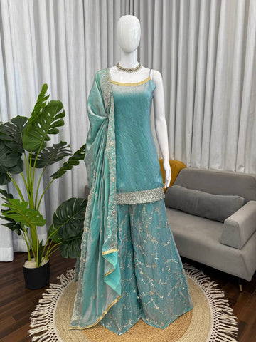 Lovely Fendy Silk with Thread Work Palazzo Suit