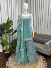 Lovely Fendy Silk with Thread Work Palazzo Suit