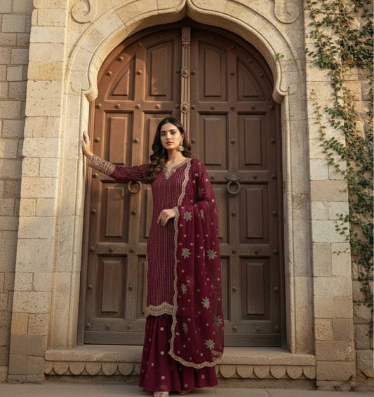 Fabulous Heavy Georgette Embroidery Sharara Suit