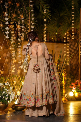 Outstanding Silk Multi Embroidery Work Gown