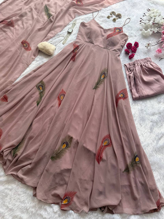 Captivating Duaty Pink Handpainted Work Anarkali Suit