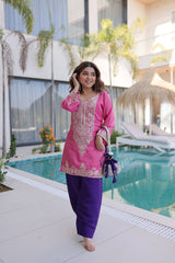 Amazing Roman Fabric with Embroidery Work Top Set