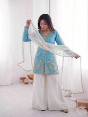 Function Wear Silk with Heavy Embroidery Palazzo Suit