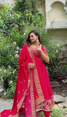 Alluring Red Heavy Natural Crep Silk Embroidered Anarkali Suit