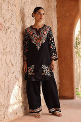 Stunning Black Heavy Roman Silk Embroidery Sharara Suit