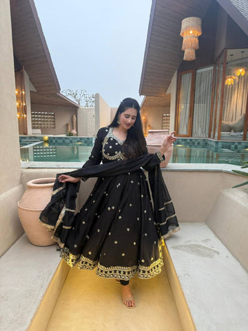 Exclusive Black Heavy Vichitra Silk Sequence Work Anarkali