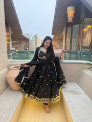 Exclusive Black Heavy Vichitra Silk Sequence Work Anarkali