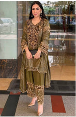 Amazing Pink Nylon Lining with Heavy Embroidery Sharara Suit