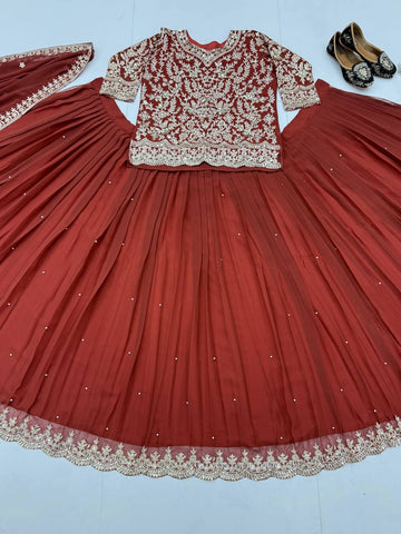 Gorgeous Maroon Georgette Sequence Work Lehenga Choli