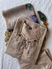 Alluring Cream Mul Chanderi with Hand Work Suit