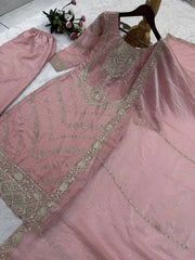 Lovely White Heavy Frendy Silk Embroidery Work Palazzo Suit