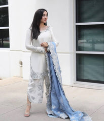 Blue Pure Roman Glass Sequence Work Palazzo Suit