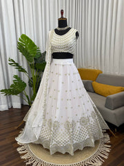 Innovative White Color Thread Work Lehenga Choli