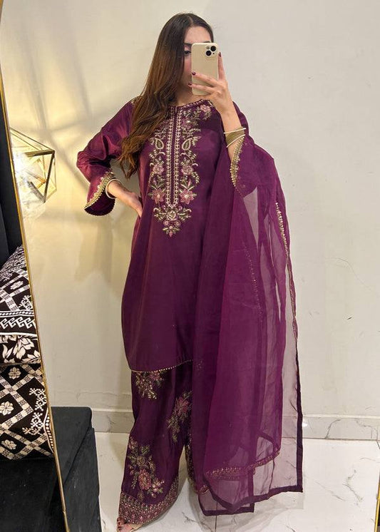 Alluring French Crepe Embroidered Work Top Set