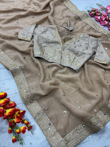 Precious Gold Crush Sequins Work Designer Saree