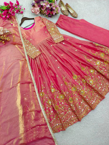 Amazing Pink Satin Silk with Sequence Work Gown