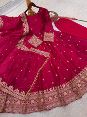 Exclusive Maroon Fandy Satin Silk with Heavy Embroidery Work Gown