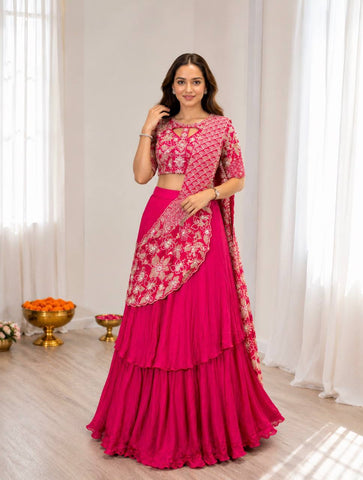 Stunning Pink French Crep Silk Embroidey Sequins Lehenga Choli