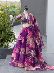 Shining Purple Organza Sequence Work Lehenga
