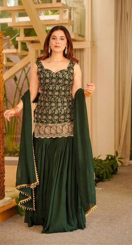 Green Faux Georgette Embroidery Sharara Suit