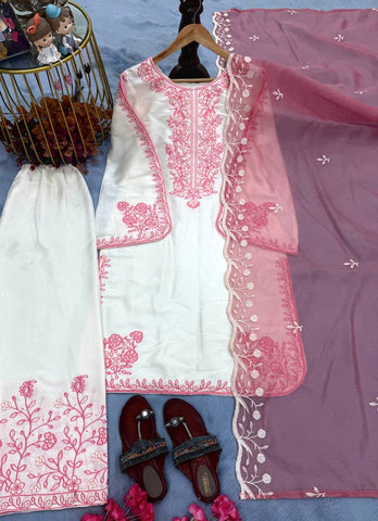 Amazing Peach Thread Work Palazzo Suit