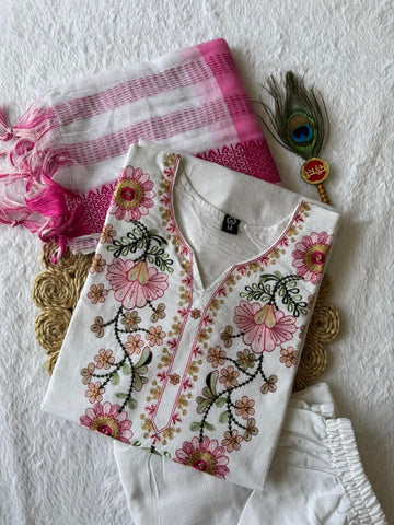 White Floral Embroidered Suit with Dupatta