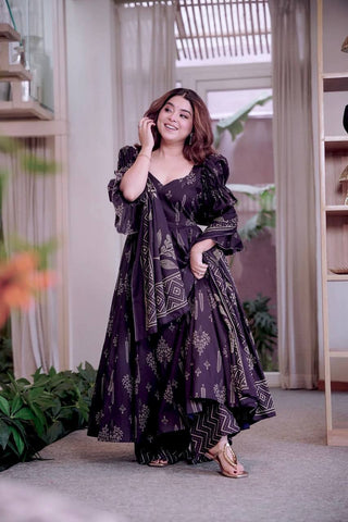 Attractive Purple Digital Print Work Anarkali Suit