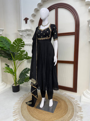 Designer Black Color Anarkali Style Suit Set