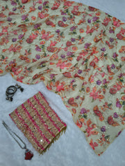 Pink Digital Floral Print, Sequins Embroidery Saree