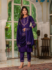 Amazing Violet Marina Silk Multi Embroidery With Hand Work Kurti Set