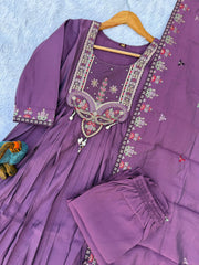 Gorgeous Purple Roman Silk with Multi-thread & Sequence Work Anarkali Kurti Set