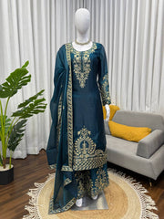 Alluring Blue Jmc Silk Thread Work Plazo Suit