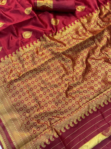 Maroon Lichi Silk Banarasi Saree Wedding Wear Saree