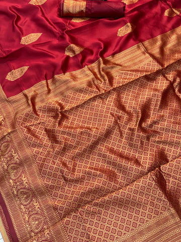 Stunning Maroon  Lichi Silk Banarasi Saree