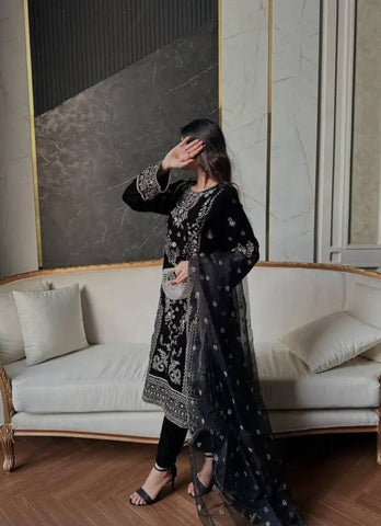 Charming Black Silk With Sequence Work Sharara Suit