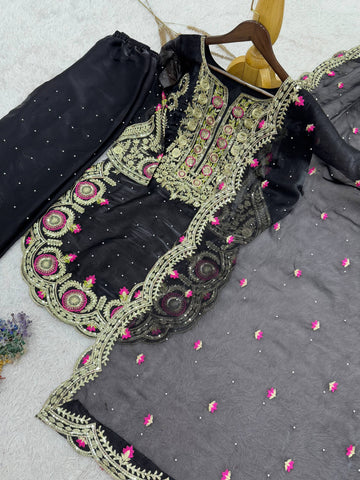 Beautiful Black Silk with Sequence Work Sharara Suit