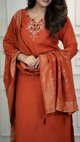 Amazing Rust Color Hand Work Kurti Set