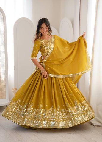 Charming Yellow Havy Simmer Silk Thread Work Lehenga