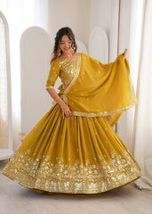 Charming Yellow Havy Simmer Silk Thread Work Lehenga