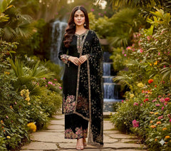 Stylish Fuax Georgette Heavy Embroidery Palazzo Suit