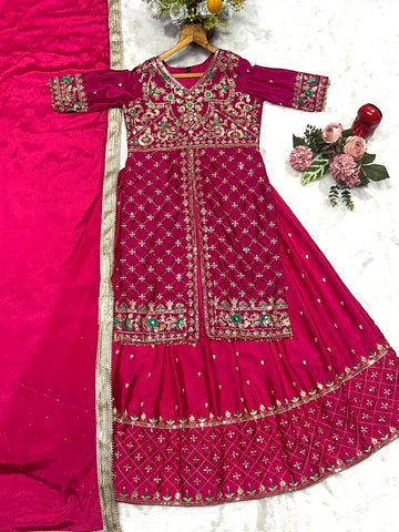 Function Wear Pink Chinon Silk Lehenga Choli